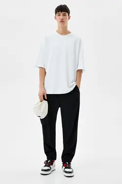 شلوار کلاسیک آجدار گشاد مردانه رنگ مشکی برشکا Bershka (ساخت اسپانیا)