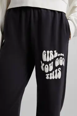 شلوار نخی جاگر با طرح برجسته زنانه رنگ مشکی برشکا Bershka (ساخت اسپانیا)