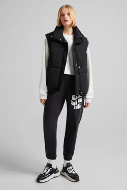 شلوار نخی جاگر با طرح برجسته زنانه رنگ مشکی برشکا Bershka (ساخت اسپانیا)