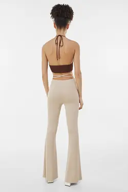 شلوار پالازو دمپا گشاد زنانه رنگ شنی ماسه ای برشکا Bershka (ساخت اسپانیا)