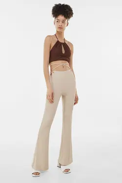 شلوار پالازو دمپا گشاد زنانه رنگ شنی ماسه ای برشکا Bershka (ساخت اسپانیا)