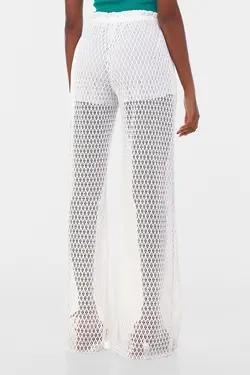 شلوار گشاد قلاب بافی زنانه رنگ سفید برشکا Bershka (ساخت اسپانیا)