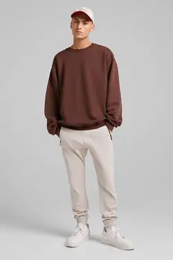 شلوار جاگر نخی مردانه رنگ سفید برشکا Bershka (ساخت اسپانیا)