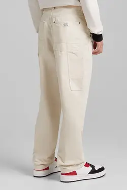 شلوار راسته گشاد نخی مردانه رنگ کرم  برشکا Bershka (ساخت اسپانیا)