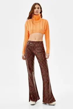 شلوار پالازو چرم مصنوعی پوست ماری زنانه رنگ قهوه ای برشکا Bershka (ساخت اسپانیا)