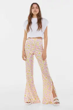 شلوار پالازو گل گلی زنانه رنگ صورتی برشکا Bershka (ساخت اسپانیا)