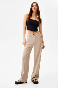 شلوار بگ با سوراخ کمربند زنانه رنگ شنی ماسه ای برشکا Bershka (ساخت اسپانیا)