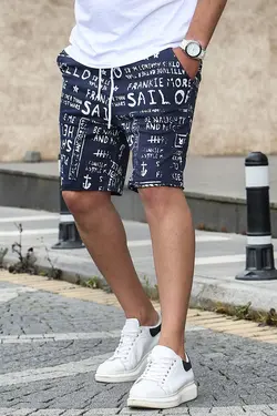 شلوارک سرمه ای مردانه با چاپ لاتین مدمکست Madmext (ساخت ترکیه)