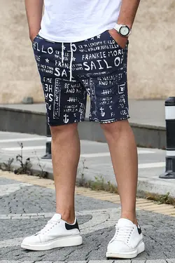 شلوارک سرمه ای مردانه با چاپ لاتین مدمکست Madmext (ساخت ترکیه)