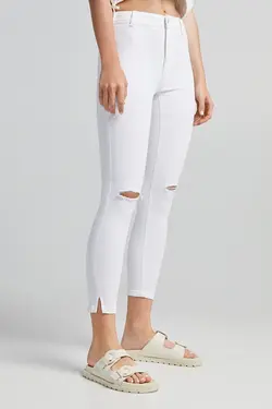 شلوار جذب زاپ دار زنانه رنگ سفید برشکا Bershka (ساخت اسپانیا)