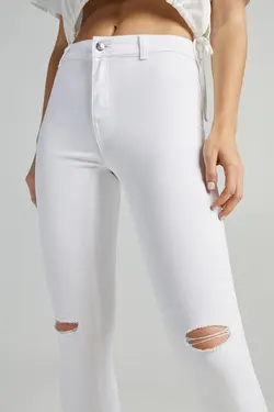 شلوار جذب زاپ دار زنانه رنگ سفید برشکا Bershka (ساخت اسپانیا)