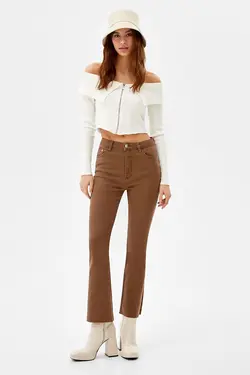 شلوار جین راسته زنانه رنگ قهوه ای برشکا Bershka (ساخت اسپانیا)