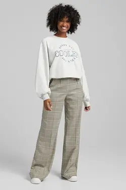شلوار بگ چهارخانه زنانه رنگ توسی برشکا Bershka (ساخت اسپانیا)