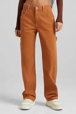 شلوار کنتراست دوخت از رو زنانه رنگ شتری برشکا Bershka (ساخت اسپانیا)