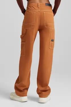 شلوار کنتراست دوخت از رو زنانه رنگ شتری برشکا Bershka (ساخت اسپانیا)