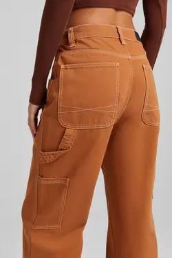 شلوار کنتراست دوخت از رو زنانه رنگ شتری برشکا Bershka (ساخت اسپانیا)