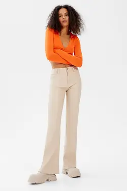 شلوار چرم مصنوعی زنانه رنگ شنی ماسه ای برشکا Bershka (ساخت اسپانیا)