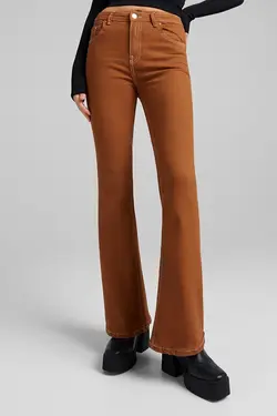 شلوار دمپا گشاد 5 جیب زنانه رنگ قهوه ای برشکا Bershka (ساخت اسپانیا)
