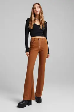شلوار دمپا گشاد 5 جیب زنانه رنگ قهوه ای برشکا Bershka (ساخت اسپانیا)