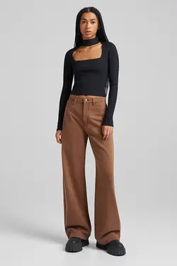 شلوار بگ زنانه رنگ قهوه ای برشکا Bershka (ساخت اسپانیا)