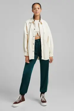شلوار جاگر خط دار زنانه رنگ سبز برشکا Bershka (ساخت اسپانیا)