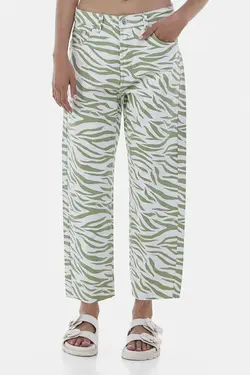 شلوار راسته زاپ دار زنانه با طرح گورخری برشکا Bershka (ساخت اسپانیا)