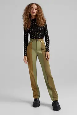 شلوار نخی برش دار سه رنگ زنانه رنگ سبز ، کاهی و کرم برشکا Bershka (ساخت اسپانیا)