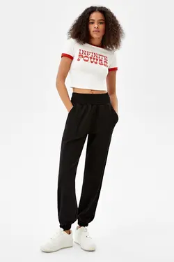 شلوار نخی Jogger Boks زنانه رنگ مشکی برشکا Bershka (ساخت اسپانیا)