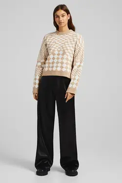 شلوار ساتن گشاد زنانه رنگ مشکی برشکا Bershka (ساخت اسپانیا)
