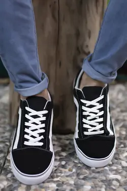 کتونی مدل ونس ورزشی چک یونیسکس مشکی مات سفید ریکون Riccon (ساخت ترکیه)