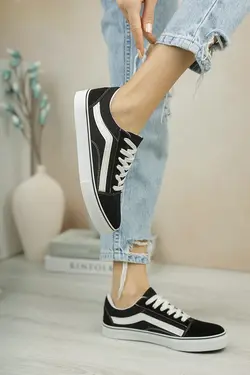 کتونی مدل ونس ورزشی چک یونیسکس مشکی مات سفید ریکون Riccon (ساخت ترکیه)