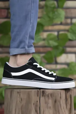 کتونی مدل ونس ورزشی چک یونیسکس مشکی مات سفید ریکون Riccon (ساخت ترکیه)