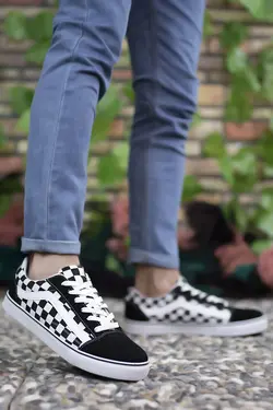 کتونی مدل ونس ورزشی چک یونیسکس مشکی سفید ریکون Riccon (ساخت ترکیه)