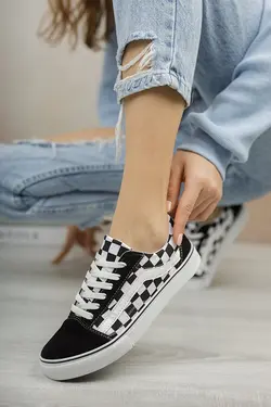 کتونی مدل ونس ورزشی چک یونیسکس مشکی سفید ریکون Riccon (ساخت ترکیه)