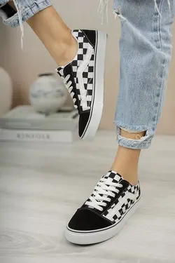 کتونی مدل ونس ورزشی چک یونیسکس مشکی سفید ریکون Riccon (ساخت ترکیه)