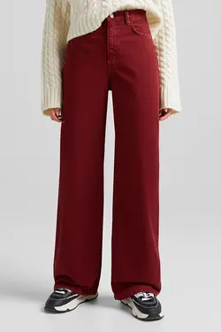 شلوار بگ آجدار زنانه رنگ قرمز برشکا Bershka (ساخت اسپانیا)