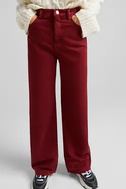 شلوار بگ آجدار زنانه رنگ قرمز برشکا Bershka (ساخت اسپانیا)