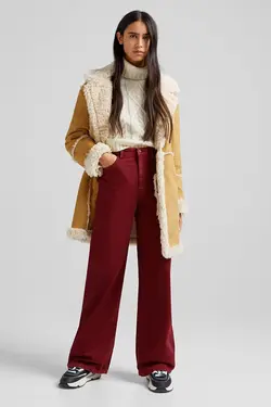 شلوار بگ آجدار زنانه رنگ قرمز برشکا Bershka (ساخت اسپانیا)