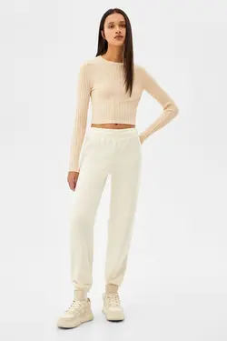 شلوار نخی جاگر زنانه رنگ سفید برشکا Bershka (ساخت اسپانیا)
