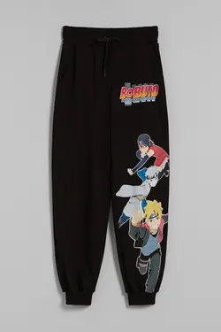شلوار جاگر نخی با طرح Boruto X زنانه رنگ مشکی برشکا Bershka (ساخت اسپانیا)