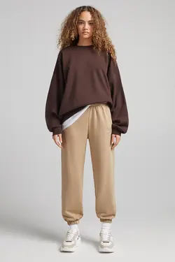 شلوار نخی جاگر زنانه رنگ کرم برشکا Bershka (ساخت اسپانیا)