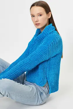 ژاکت بافتنی  یقه ایستاده ابی فیروزه ای از برند  کوتون Koton (ساخت ترکیه)