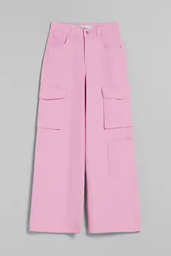 شلوار باری بگ بنددار زنانه رنگ صورتی برشکا Bershka (ساخت اسپانیا)