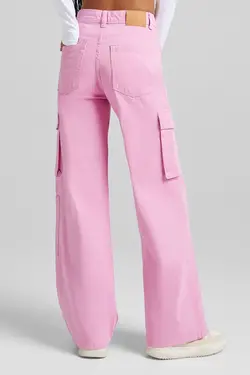 شلوار باری بگ بنددار زنانه رنگ صورتی برشکا Bershka (ساخت اسپانیا)