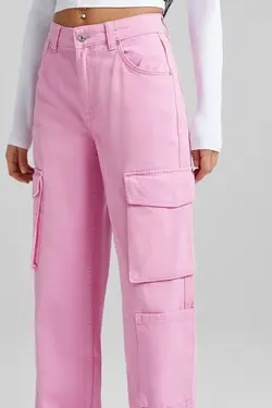 شلوار باری بگ بنددار زنانه رنگ صورتی برشکا Bershka (ساخت اسپانیا)