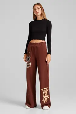 شلوار گشاد وصله دار زنانه رنگ قهوه ای برشکا Bershka (ساخت اسپانیا)