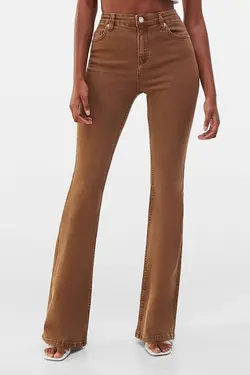 شلوار پالازو دمپا گشاد بنددار 5 جیبی زنانه رنگ قهوه ای برشکا Bershka (ساخت اسپانیا)
