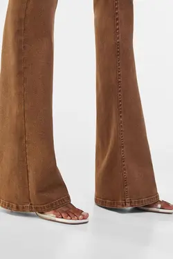 شلوار پالازو دمپا گشاد بنددار 5 جیبی زنانه رنگ قهوه ای برشکا Bershka (ساخت اسپانیا)