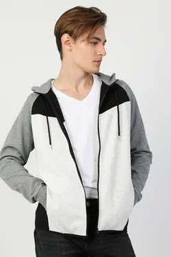 سویشرت کلاه دار زیپی مردانه رنگ طوسی سفید کالینز Colin’s (ساخت ترکیه)