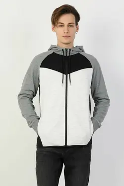 سویشرت کلاه دار زیپی مردانه رنگ طوسی سفید کالینز Colin’s (ساخت ترکیه)